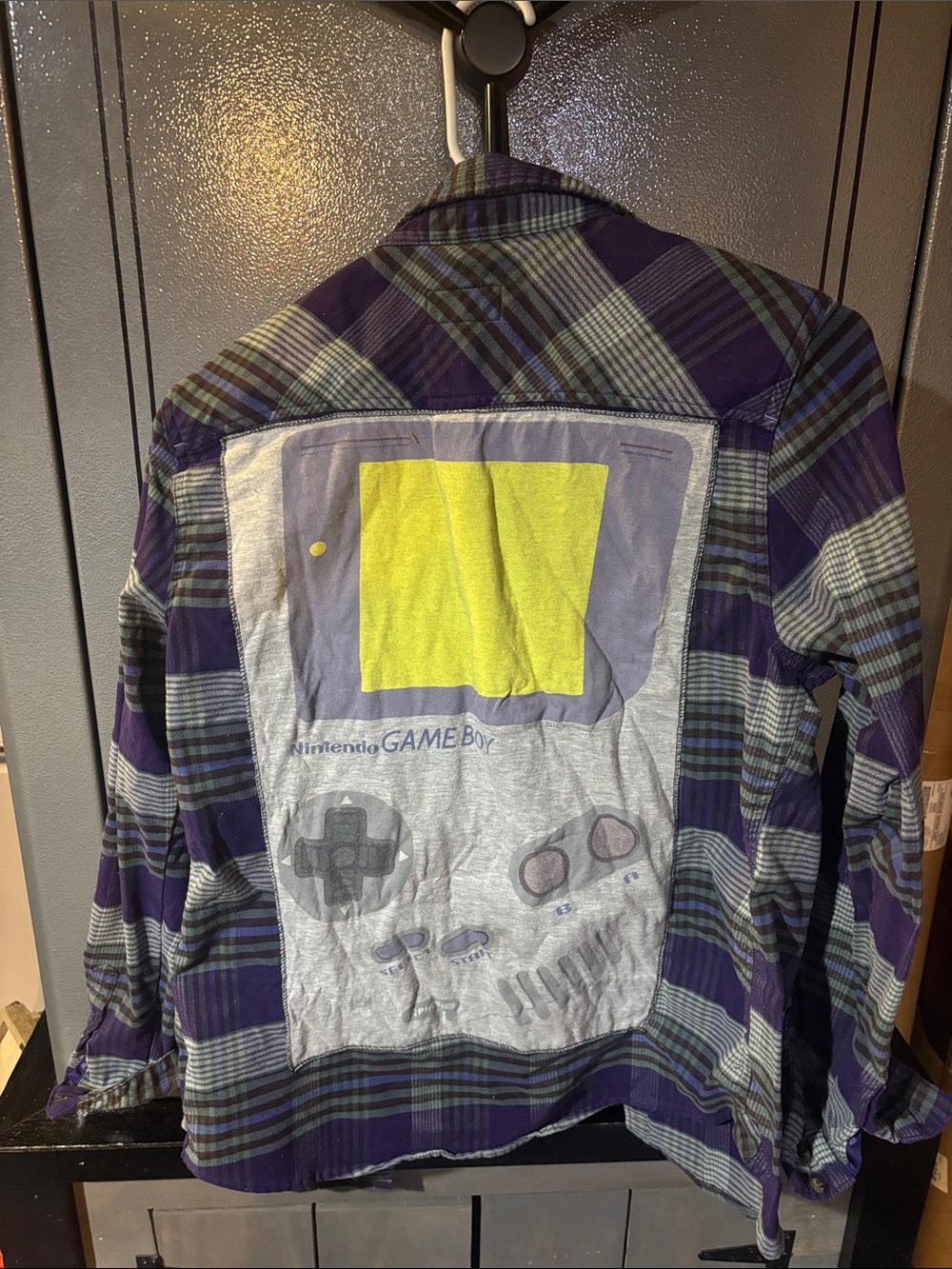 Nintendo Plaid Flannel Jacket with Game Boy Back Graphic - Purple & Gray